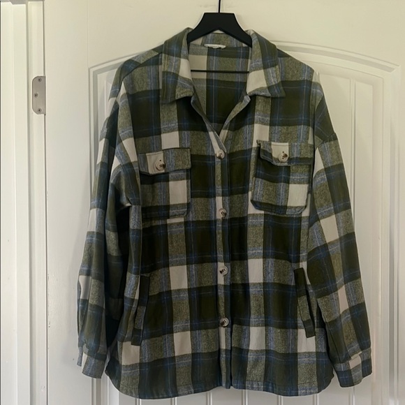 Chic Soul Green and Blue Plaid Shirt Jacket - Picture 1 of 4